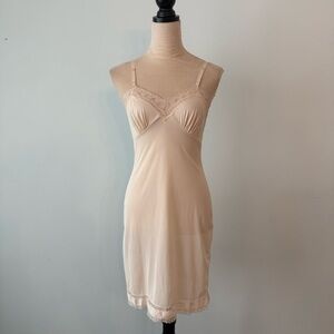✨ 1950s Vintage Kayser Cream Nylon Slip Dress Lace Trim USA Size 32 Small